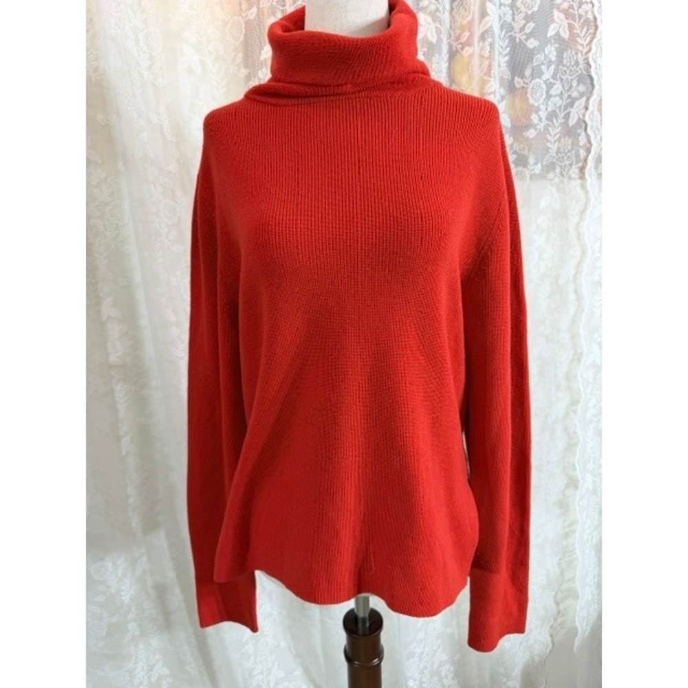 Apiece Apart Red 100% Merino Wool Ribbed Turtleneck Sweater Side Slits Small